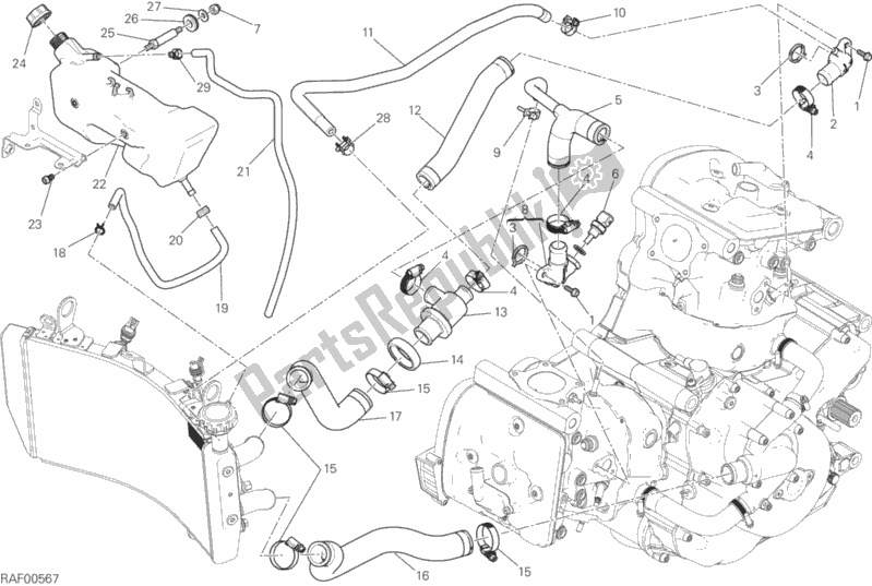 All parts for the Cooling System of the Ducati Monster 821 Stripes USA 2017